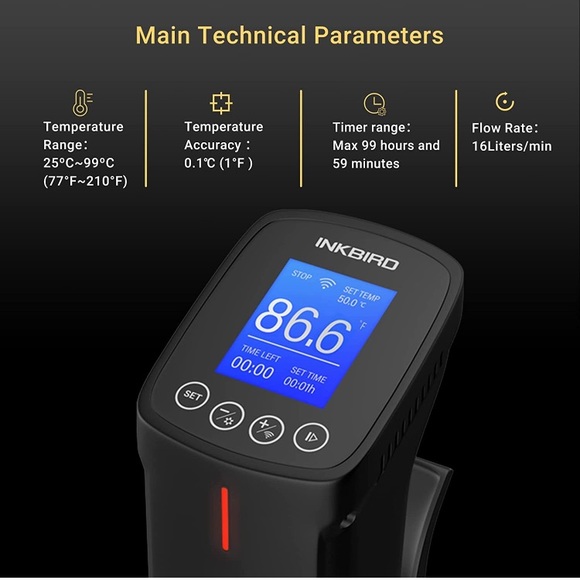 (1690) Inkbird Sous Vide Precision Cooker, 1000 Watts WIFI Sous Vide Machine New - Picture 4 of 6